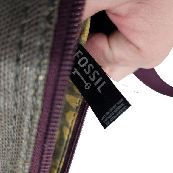 Fossil Canvas & Quilted‎ Crossbody Bag Adjustable Strap Multi-Pocket Purple Gray - Picture 5 of 12